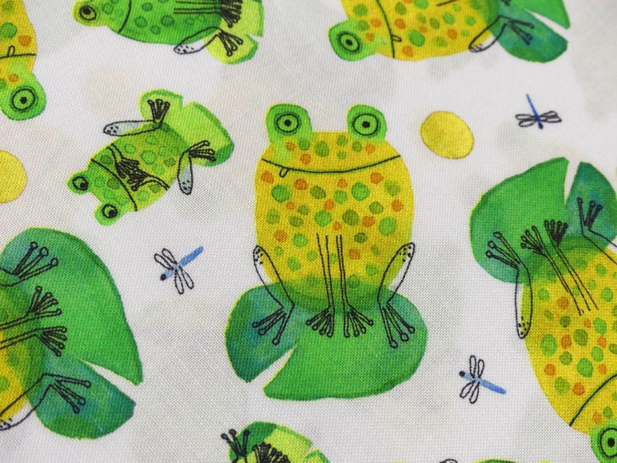Lustige Frösche grün gelb Detailansicht Patchworkstoff Benartex Frogtastic